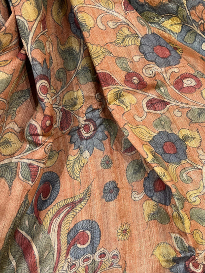 ORANGE TASSAR PURE HANDLOOM KALAMKARI SAREE