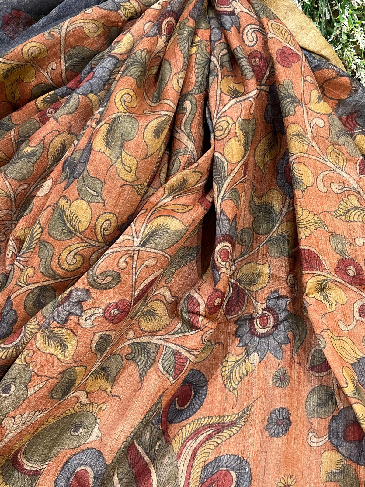 ORANGE TASSAR PURE HANDLOOM KALAMKARI SAREE