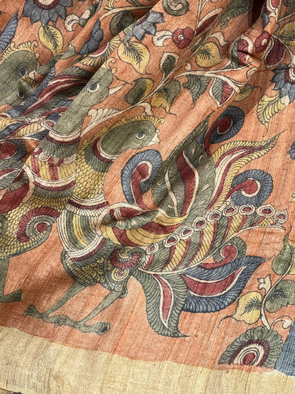 ORANGE TASSAR PURE HANDLOOM KALAMKARI SAREE