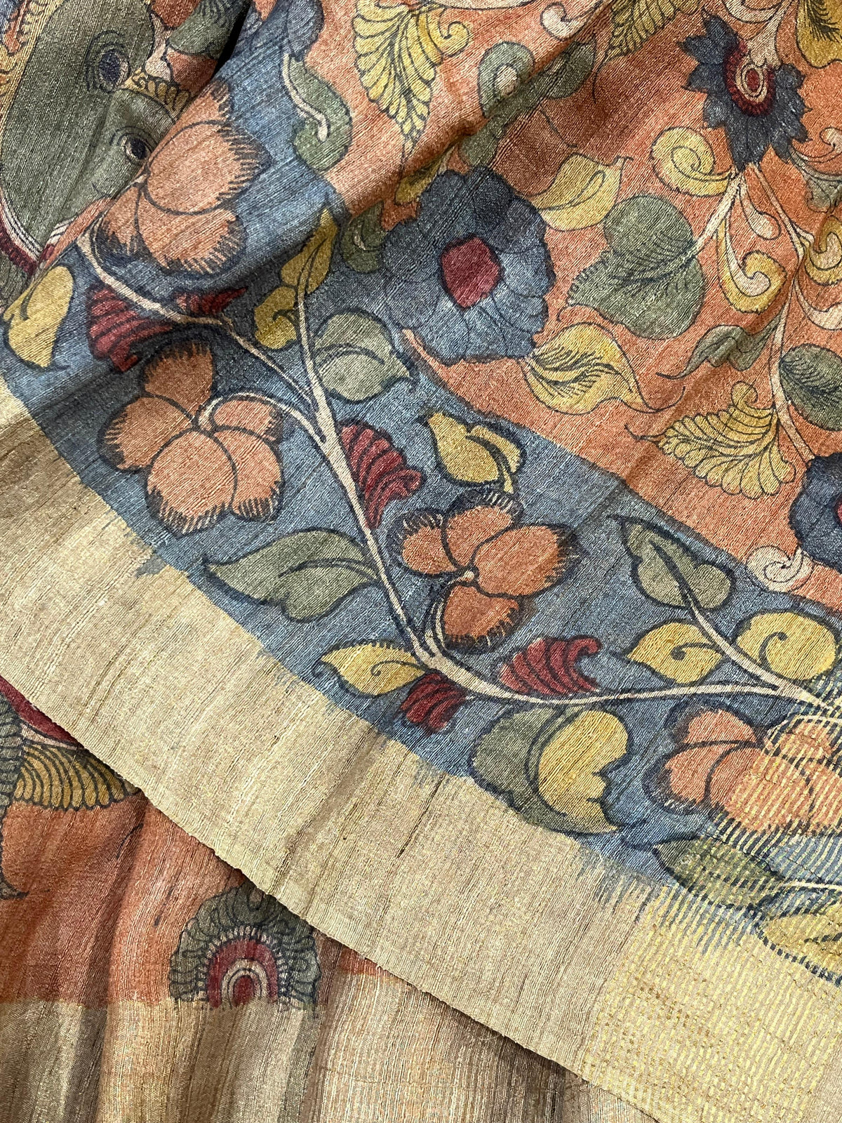 ORANGE TASSAR PURE HANDLOOM KALAMKARI SAREE