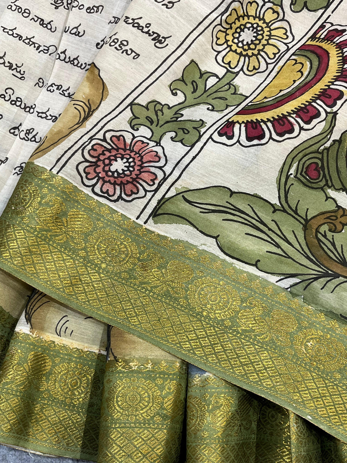OFF WHITE SILK PURE HANDLOOM KALAMKARI SAREE
