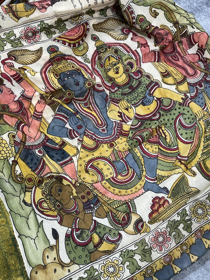 OFF WHITE SILK PURE HANDLOOM KALAMKARI SAREE
