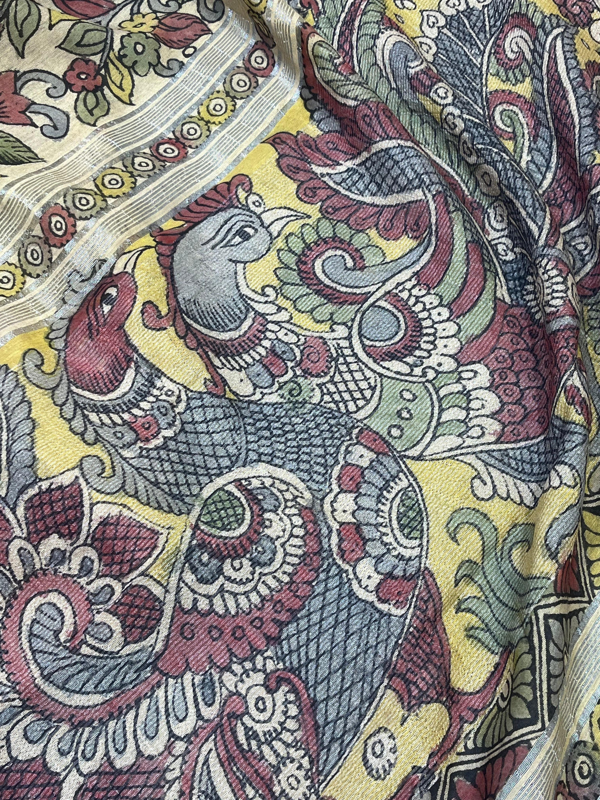 BEIGE LINEN PURE HANDLOOM KALAMKARI SAREE