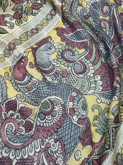 BEIGE LINEN PURE HANDLOOM KALAMKARI SAREE