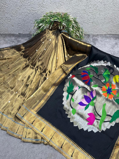 ANTIQUE GOLD TISSUE SILK PURE HANDLOOM PAITHANI SAREE