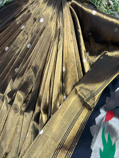 ANTIQUE GOLD TISSUE SILK PURE HANDLOOM PAITHANI SAREE