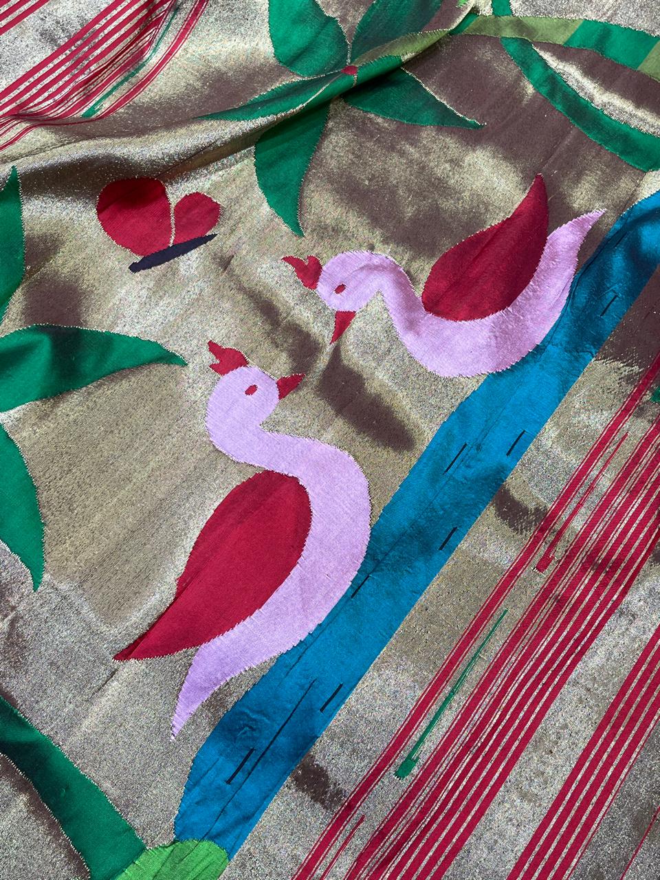 ANTIQUE GOLD TISSUE SILK PURE HANDLOOM PAITHANI SAREE