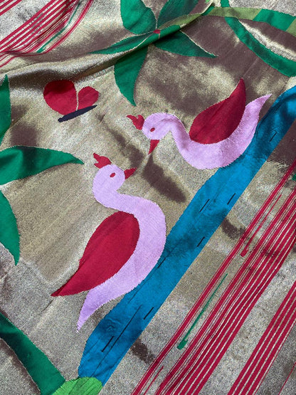 ANTIQUE GOLD TISSUE SILK PURE HANDLOOM PAITHANI SAREE