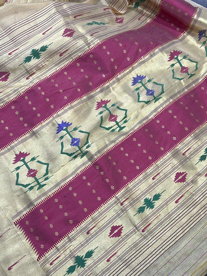 CHAMPAGNE GOLD TISSUE SILK PURE HANDLOOM PAITHANI SAREE