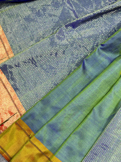 TWO TONE BLUE TISSUE SILK PURE HANDLOOM PAITHANI SAREE