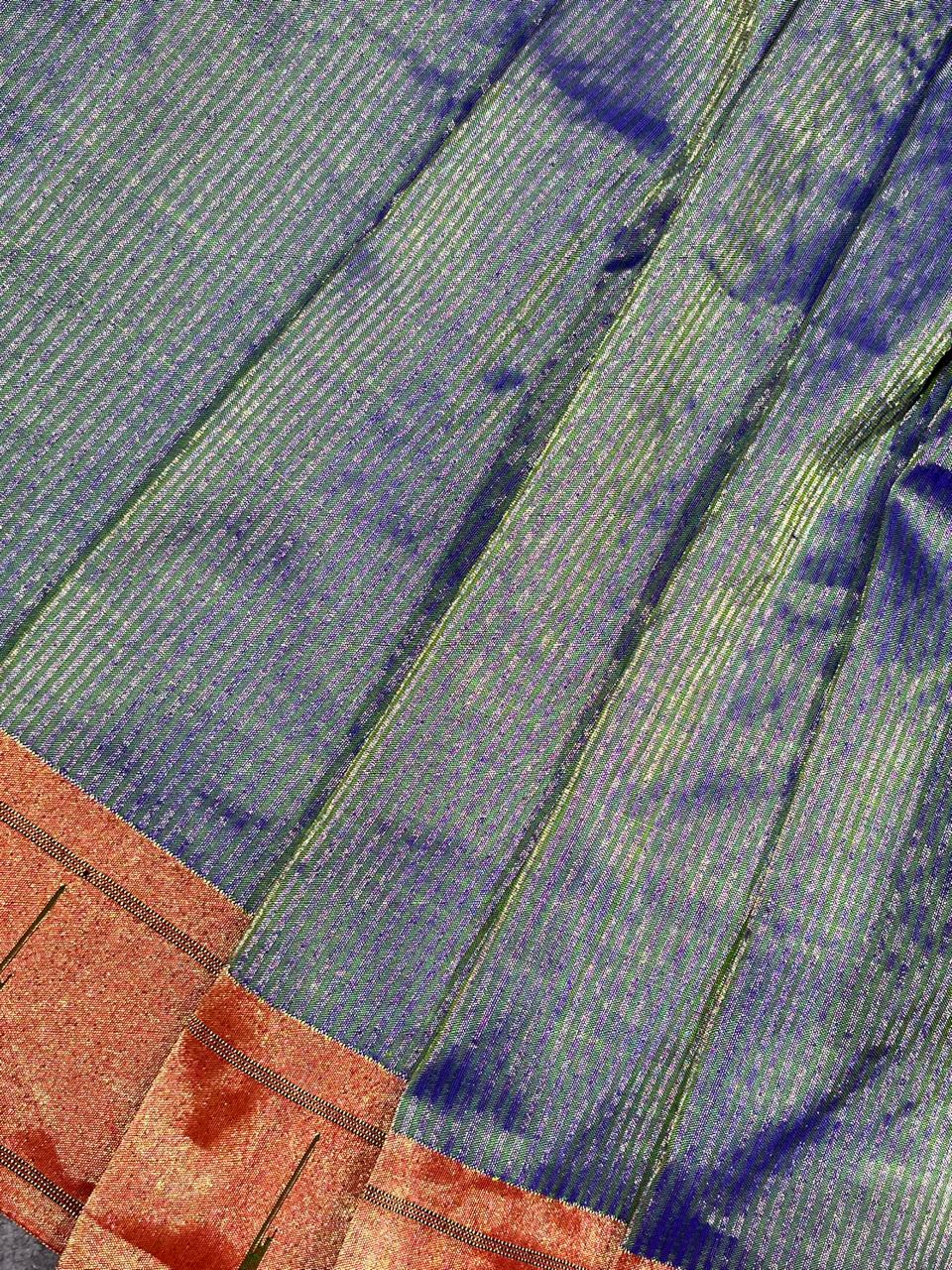 TWO TONE BLUE TISSUE SILK PURE HANDLOOM PAITHANI SAREE