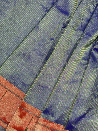 TWO TONE BLUE TISSUE SILK PURE HANDLOOM PAITHANI SAREE