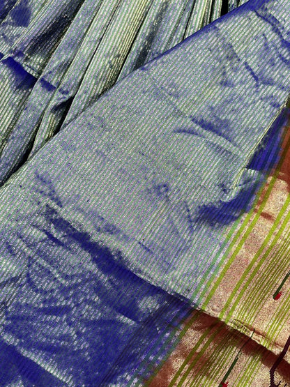 TWO TONE BLUE TISSUE SILK PURE HANDLOOM PAITHANI SAREE