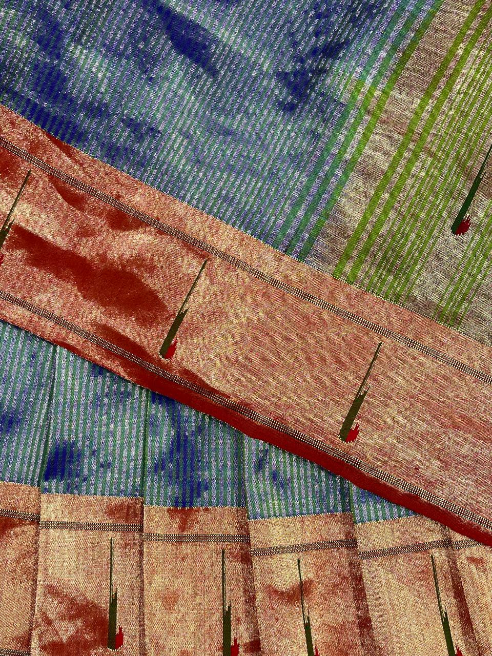 TWO TONE BLUE TISSUE SILK PURE HANDLOOM PAITHANI SAREE