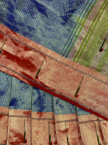 TWO TONE BLUE TISSUE SILK PURE HANDLOOM PAITHANI SAREE