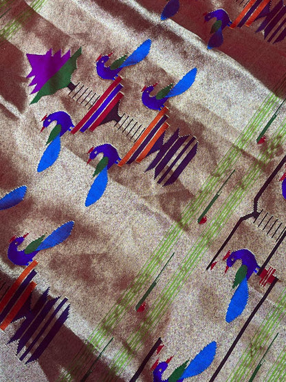 TWO TONE BLUE TISSUE SILK PURE HANDLOOM PAITHANI SAREE