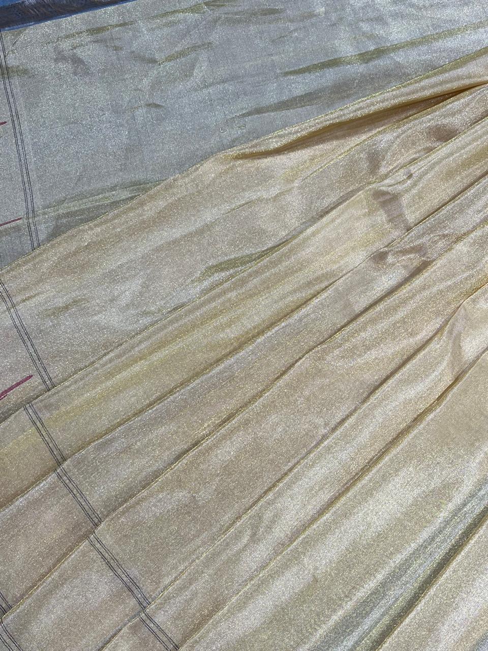 CHAMPAGNE GOLD TISSUE SILK PURE HANDLOOM PAITHANI SAREE