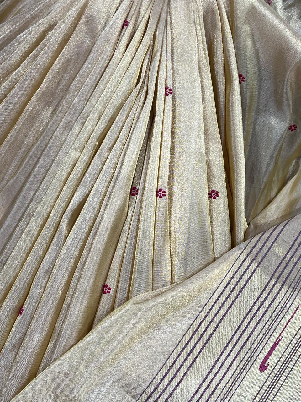 CHAMPAGNE GOLD TISSUE SILK PURE HANDLOOM PAITHANI SAREE