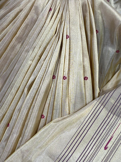 CHAMPAGNE GOLD TISSUE SILK PURE HANDLOOM PAITHANI SAREE