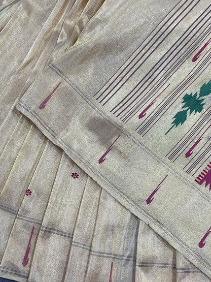 CHAMPAGNE GOLD TISSUE SILK PURE HANDLOOM PAITHANI SAREE