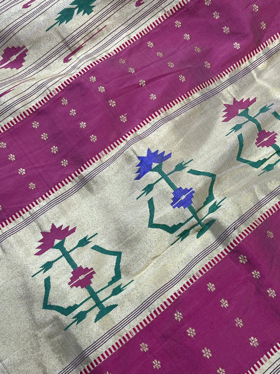 CHAMPAGNE GOLD TISSUE SILK PURE HANDLOOM PAITHANI SAREE