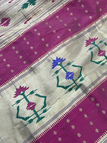 CHAMPAGNE GOLD TISSUE SILK PURE HANDLOOM PAITHANI SAREE