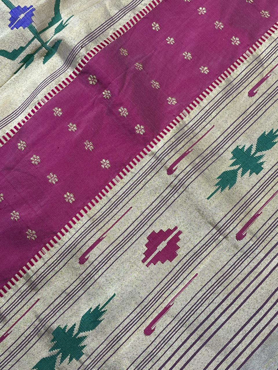 CHAMPAGNE GOLD TISSUE SILK PURE HANDLOOM PAITHANI SAREE