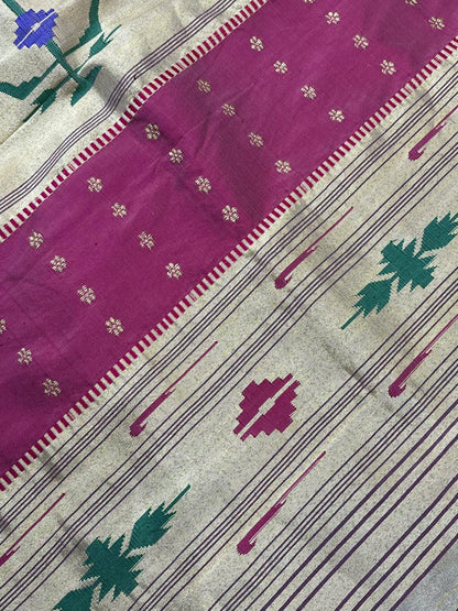 CHAMPAGNE GOLD TISSUE SILK PURE HANDLOOM PAITHANI SAREE