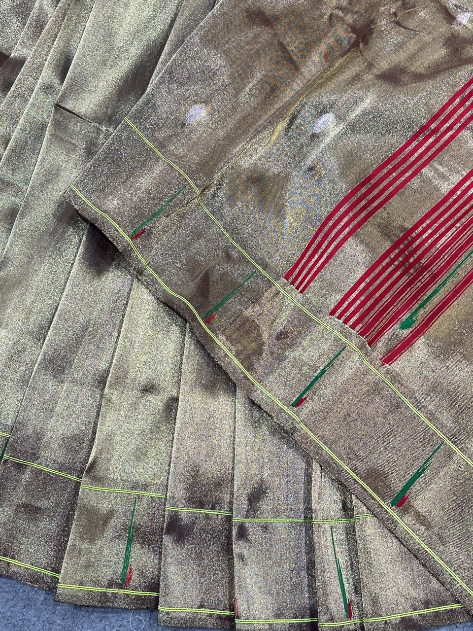 ANTIQUE GOLD TISSUE SILK PURE HANDLOOM PAITHANI SAREE