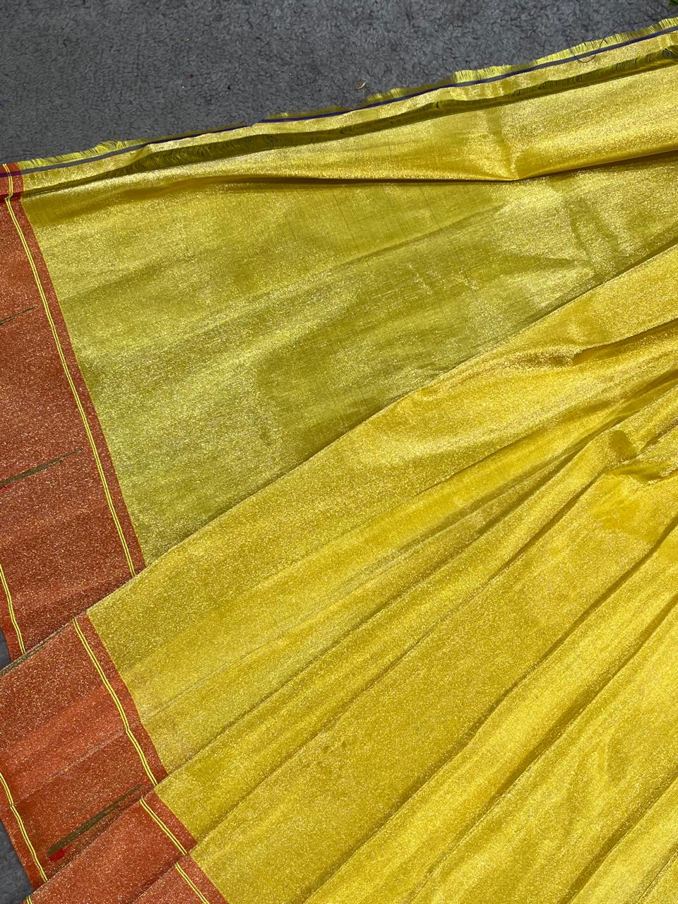 LIME YELLOW TISSUE SILK PURE HANDLOOM PAITHANI SAREE