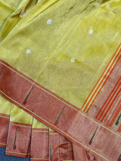 LIME YELLOW TISSUE SILK PURE HANDLOOM PAITHANI SAREE