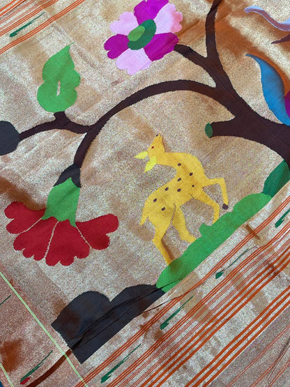 LIME YELLOW TISSUE SILK PURE HANDLOOM PAITHANI SAREE