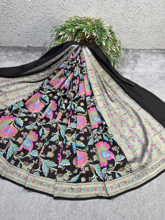 BLACK PURE HANDLOOM BANARASI DUPATTA
