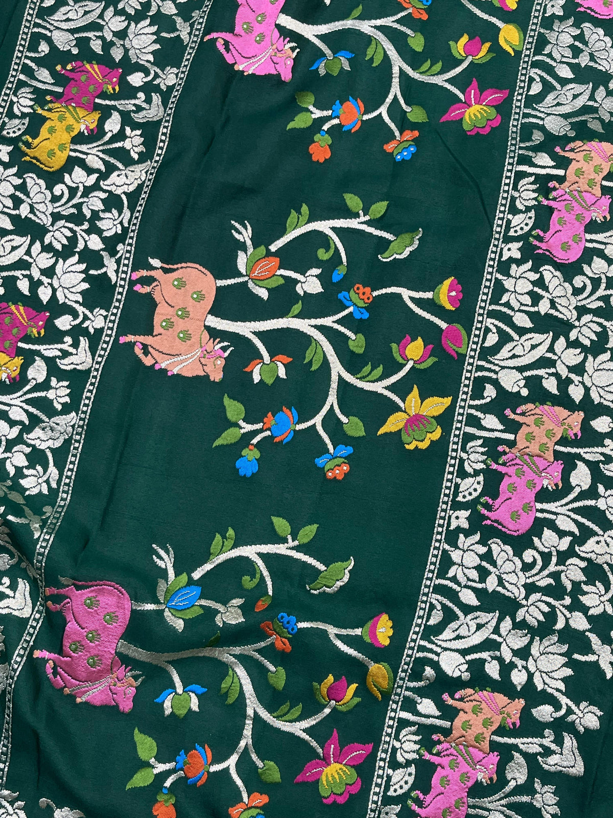 DEEP GREEN PURE HANDLOOM BANARASI DUPATTA