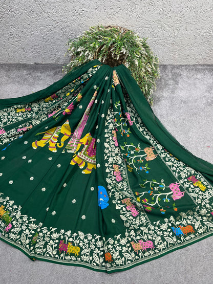 DEEP GREEN PURE HANDLOOM BANARASI DUPATTA