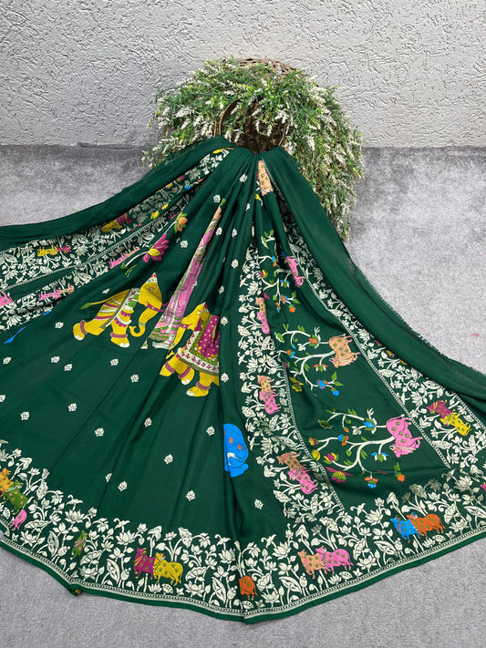 DEEP GREEN PURE HANDLOOM BANARASI DUPATTA