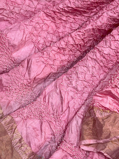 BABY PINK MULBERRY SILK PURE HANDLOOM BANDHEJ SAREE