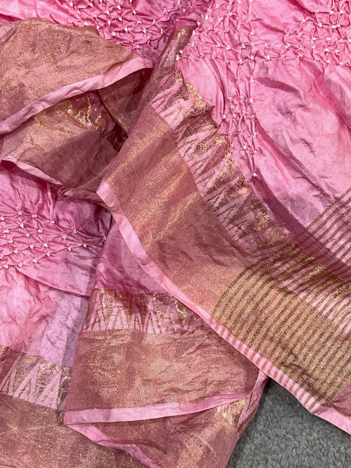 BABY PINK MULBERRY SILK PURE HANDLOOM BANDHEJ SAREE