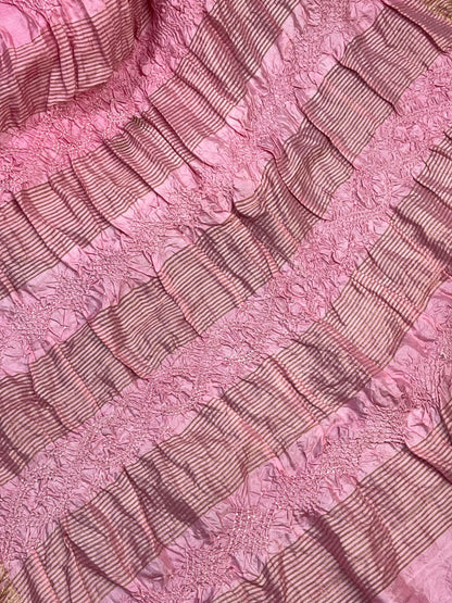 BABY PINK MULBERRY SILK PURE HANDLOOM BANDHEJ SAREE