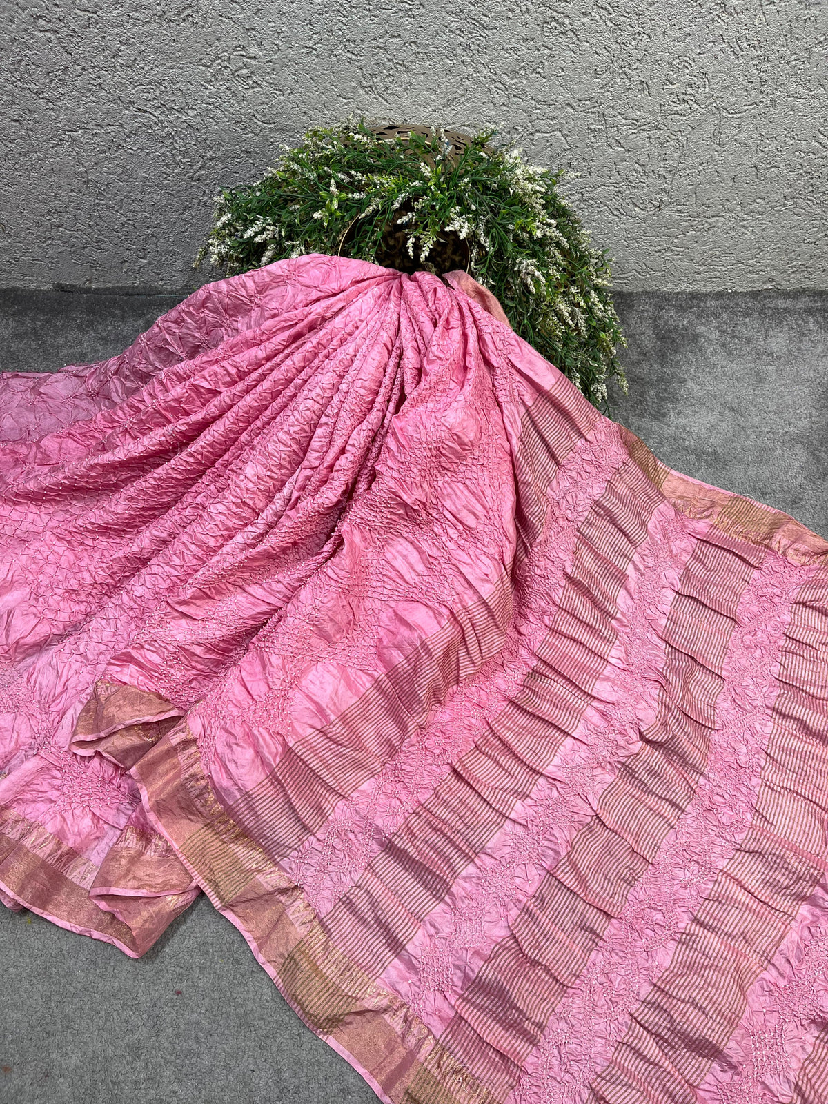 BABY PINK MULBERRY SILK PURE HANDLOOM BANDHEJ SAREE