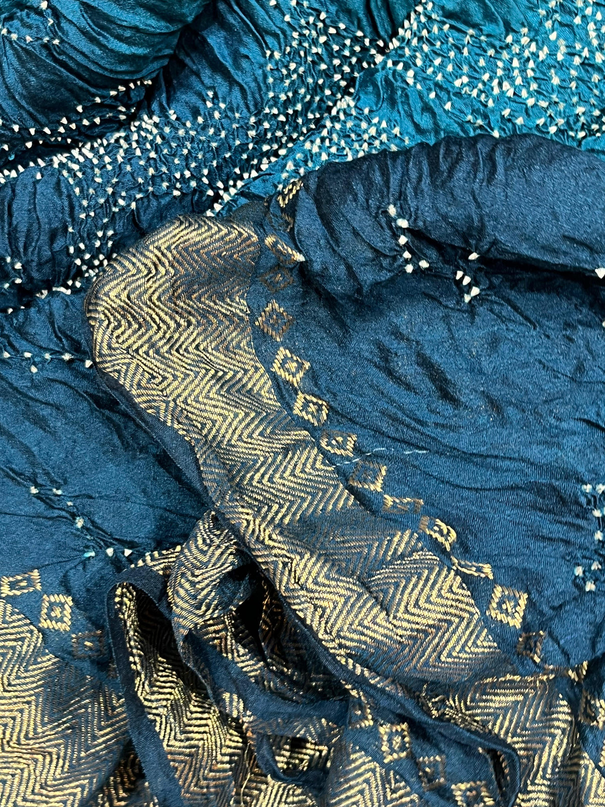 TEAL BLUE MOONGA SILK PURE HANDLOOM BANDHEJ SAREE