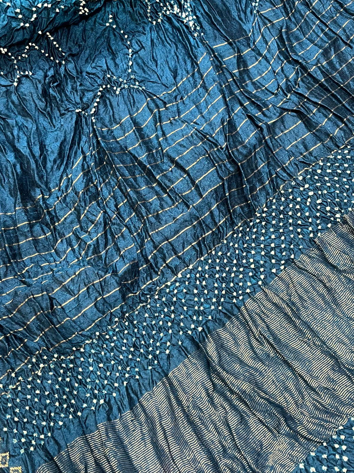 TEAL BLUE MOONGA SILK PURE HANDLOOM BANDHEJ SAREE