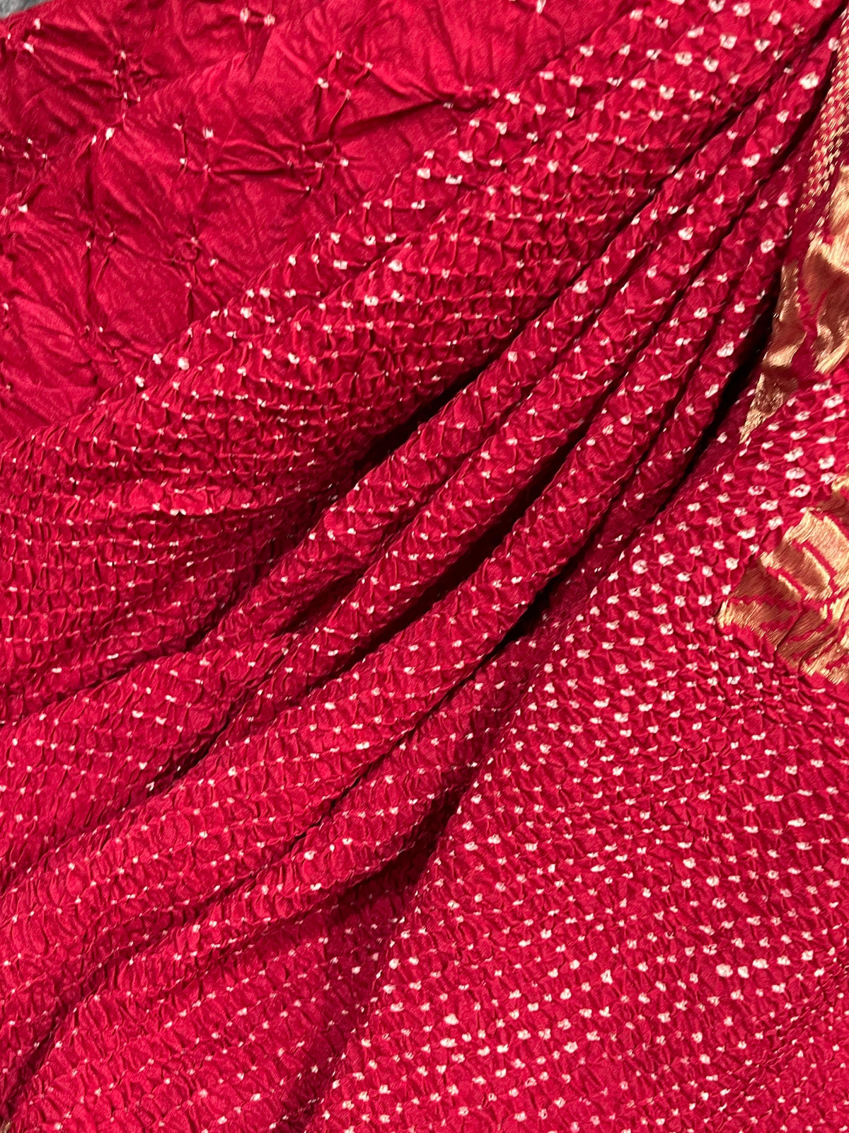 RED MOONGA SILK PURE HANDLOOM BANDHEJ SAREE