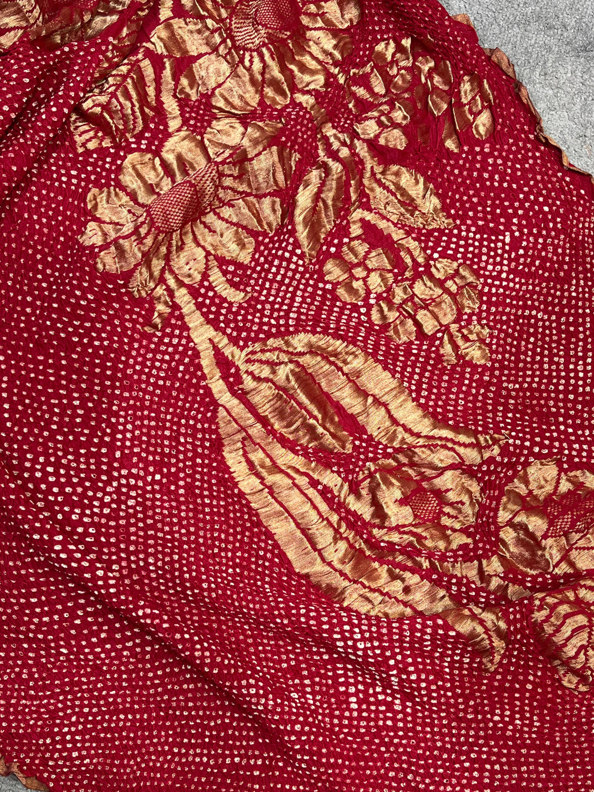 RED MOONGA SILK PURE HANDLOOM BANDHEJ SAREE
