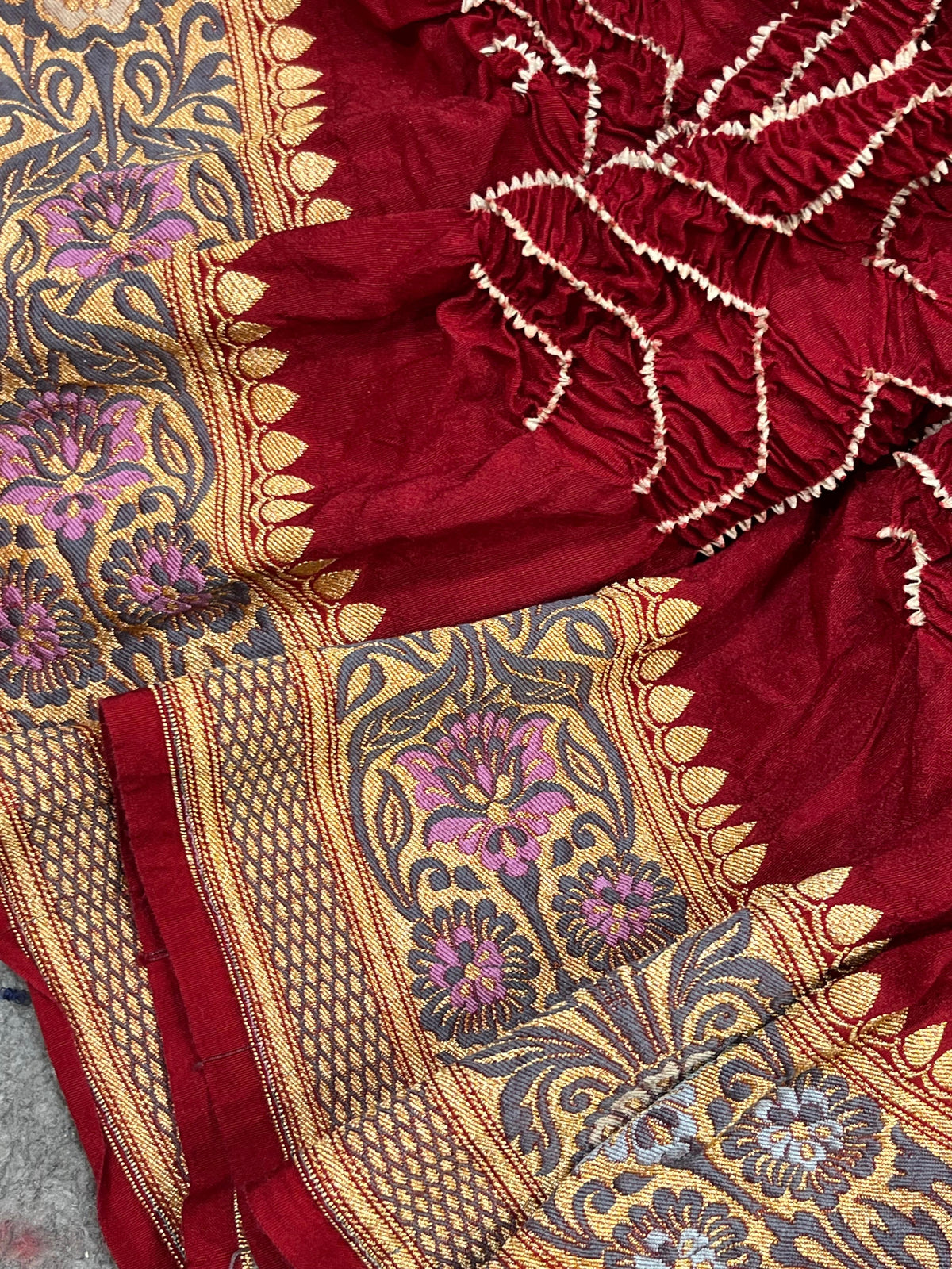 DEEP MAROON MOONGA SILK PURE HANDLOOM BANDHEJ SAREE