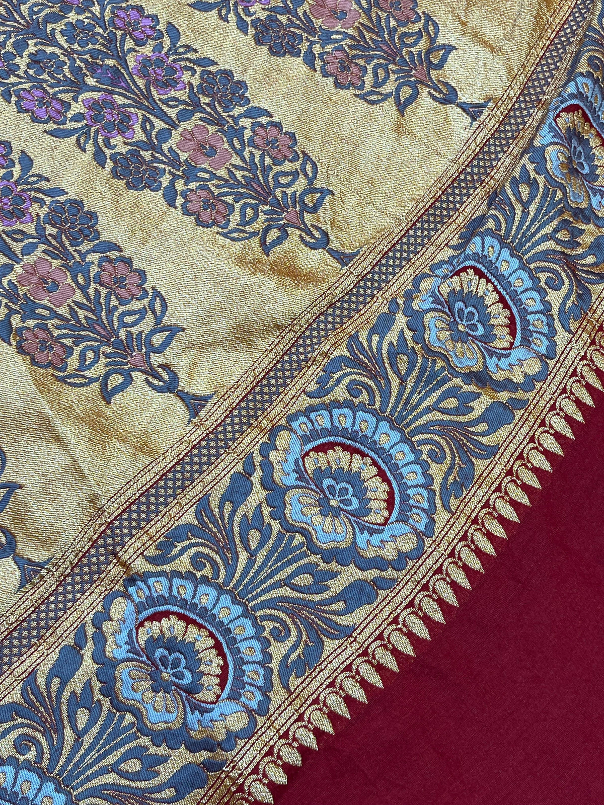 DEEP MAROON MOONGA SILK PURE HANDLOOM BANDHEJ SAREE
