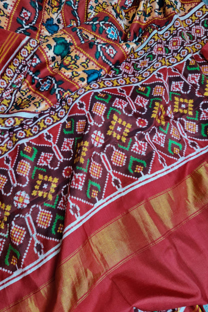 RED AND PEACH PURE SILK HANDLOOM PATAN PATOLA SAREE