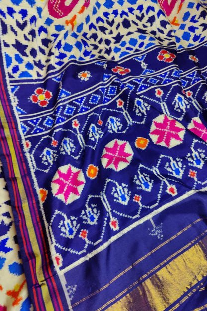 OFF WHITE PURE SILK HANDLOOM PATAN PATOLA SAREE