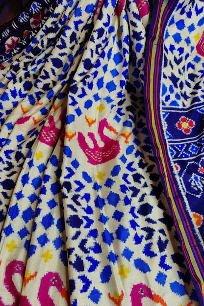 OFF WHITE PURE SILK HANDLOOM PATAN PATOLA SAREE