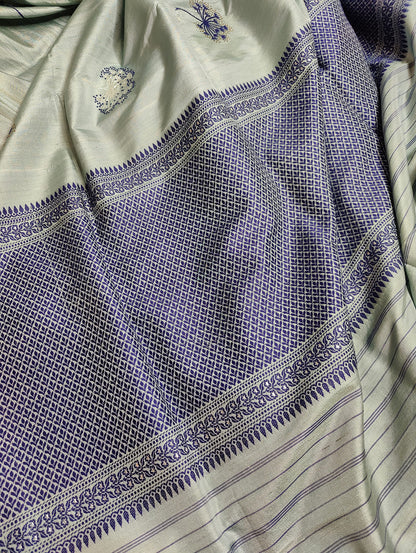 GREY PURE TUSSAR HANDLOOM BANARASI SAREE